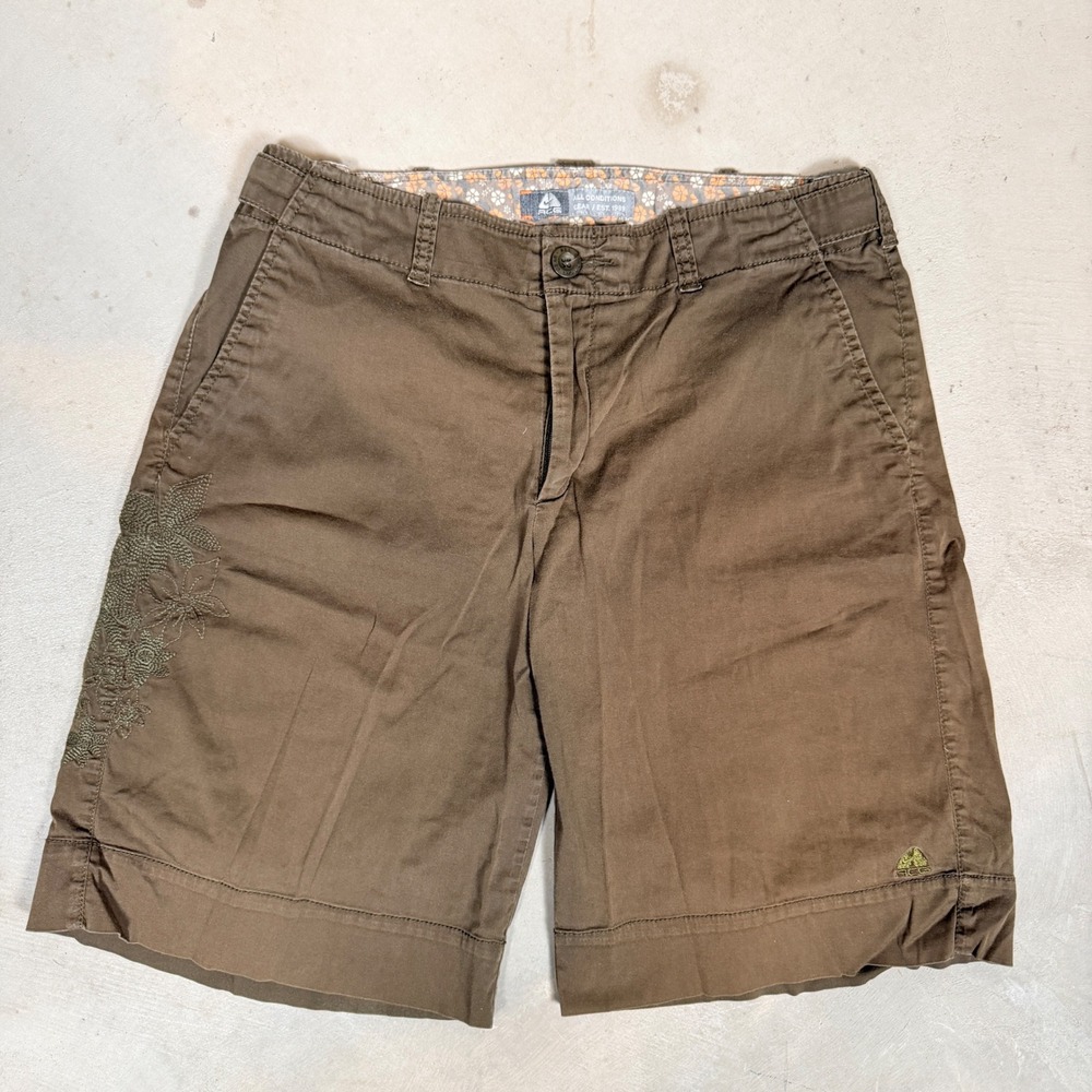 Nike ACG Women Brown Floral Embroidered Cargo Hiking Shorts Size 8 Vintage 1989 - Picture 3 of 7